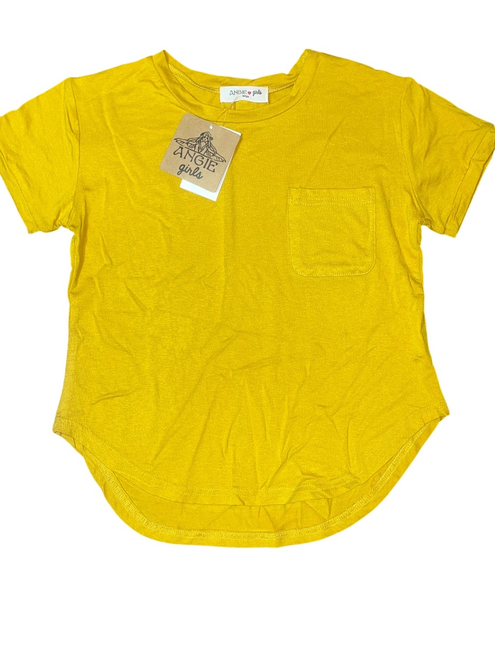 Angie Girls Short Sleeve Shirt Mustard Yellow Gold Large NWT Soft Pocket